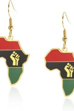 VASSAGO Fist Power in Pan African Necklace for Women Stainless Steel Colored Africa Map Pendant Necklace Africa Map Continent Hiphop Jewelry Gift for Men