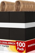 BURVAGY Paper Gift Bags 5.25x3.25x8.25'' 100Pcs Paper Black
