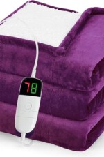 Heated Blanket Electric Blanket Throw,50" x 60” Heating Blanket,Thick Warming Plush Electric Lap Blanket Sherpa Gifts for Women,Mom,Grandma with 5-Position Timer &10 Heating Levels,Purple