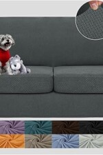 JIVINER 3 Pieces Couch Covers for 2 Cushion Couch Stretch Sofa Slipcover with 2 Extra Large Seat Cushion Covers Thick Fitted Loveseat Sofa Covers for Living Room (XL Loveseat, Dark Gray)