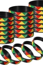 Wettarn 24 Pcs Jamaica Bracelets Bulk African American Silicone Rubber Bracelet Jamaican Country Flag Wristbands for Juneteenth Rasta Party Favors Gifts(Black Green Yellow Red)