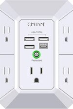 Wall Charger, Surge Protector, QINLIANF 5 Outlet Extender with 4 USB Charging Ports (4.8A Total) 3-Sided 1680J Power Strip Multi Plug Adapter Spaced for Home Travel Office (3U1C)