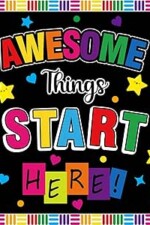 YQUQWN Classroom Bulletin Board Decoration Set Awesome Things Start Here Bulletin Board Decor Welcome Back to School Sign for Kindergarten Preschool Elementary Home Wall Door Supplies Decorations