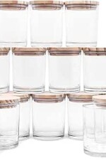 SHOWIN Thick Candle Jars for Making Candles 16 Pcs, 7 OZ Empty Jars with Wood Lids for Candle Making, Sample Container - Dishwasher Safe, Clear